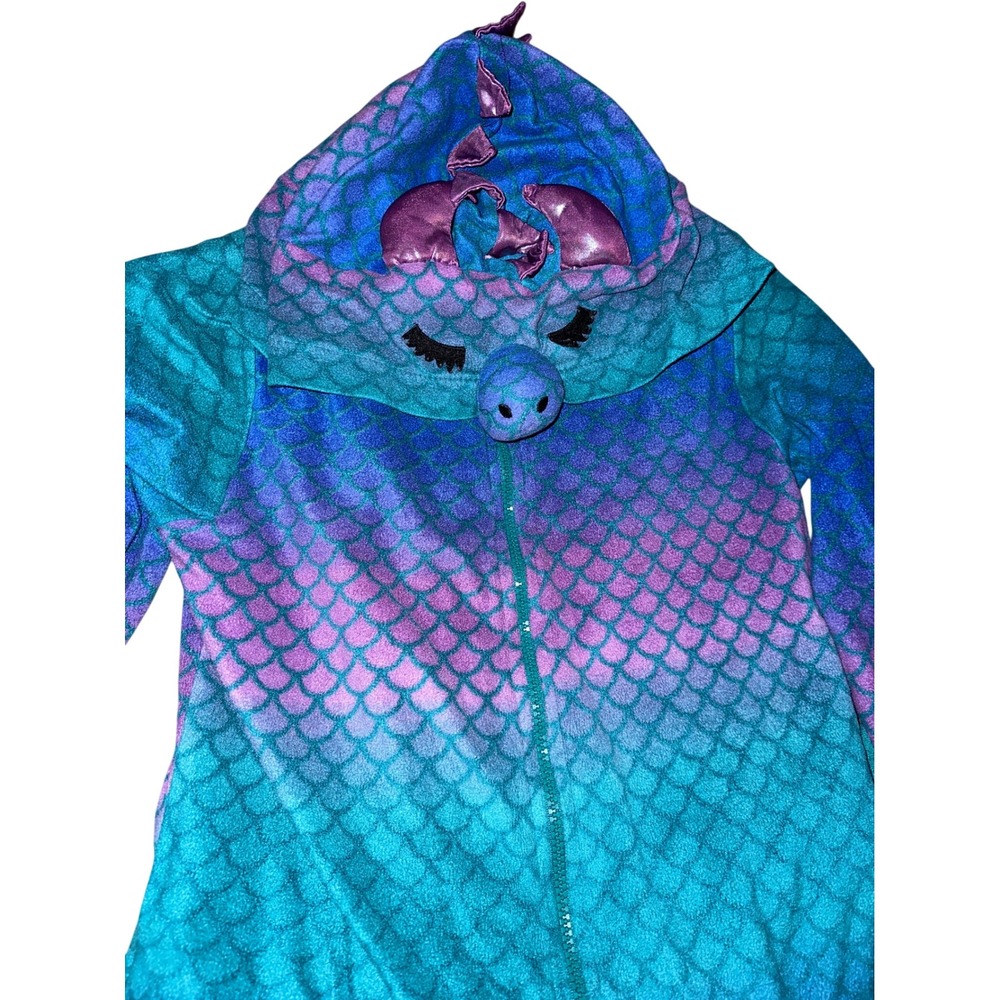 Xhilaration Dragon Hooded Union Suit Teal Purple Scale Print Wings XS/S